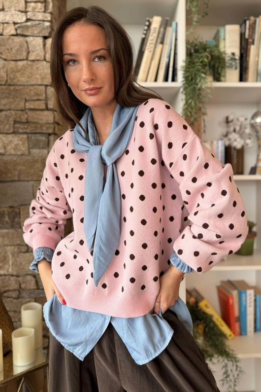 Edie Polka Dot Knit Rose
